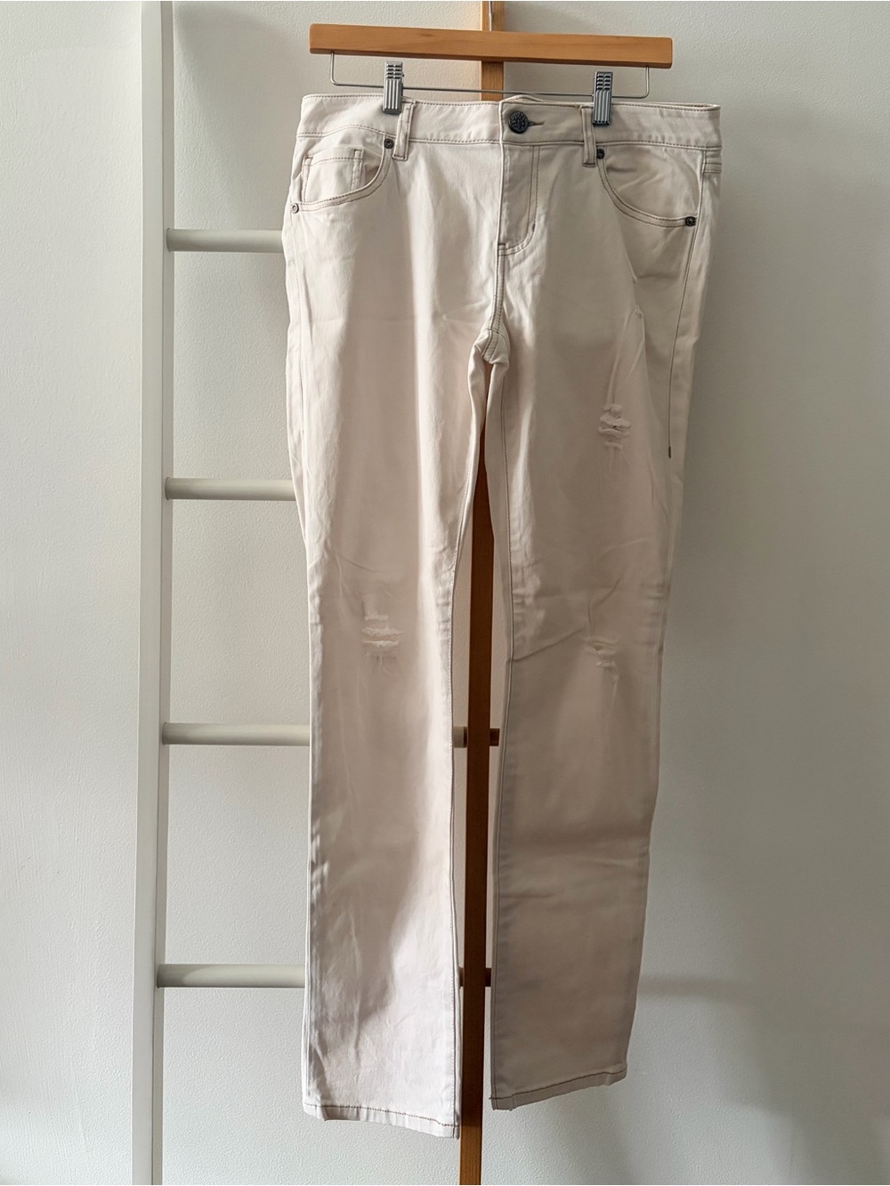 CAbi Cream Straight-Leg Jeans with Subtle Distress